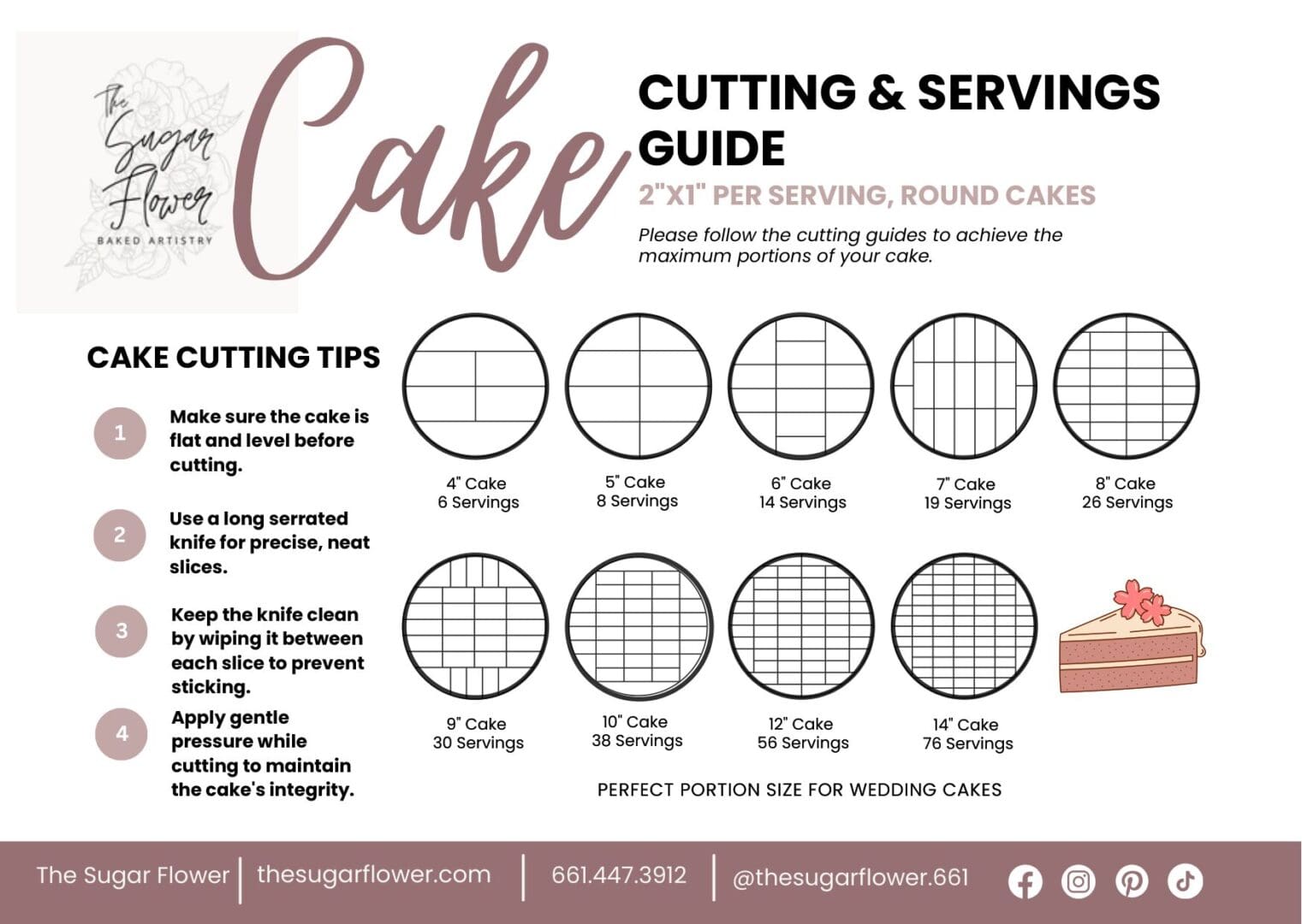 Cake cutting guide with serving portions.